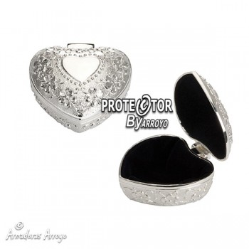 Caja Joyero Coraz&oacute;n Metal Plateado